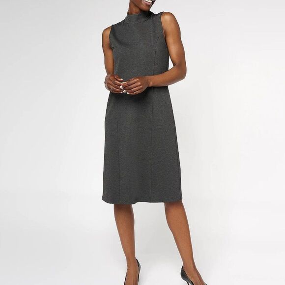 Tailored by Susan Graver Petite Smart Ponte Mock Neck Dress Grey Women's PS - Picture 1 of 9
